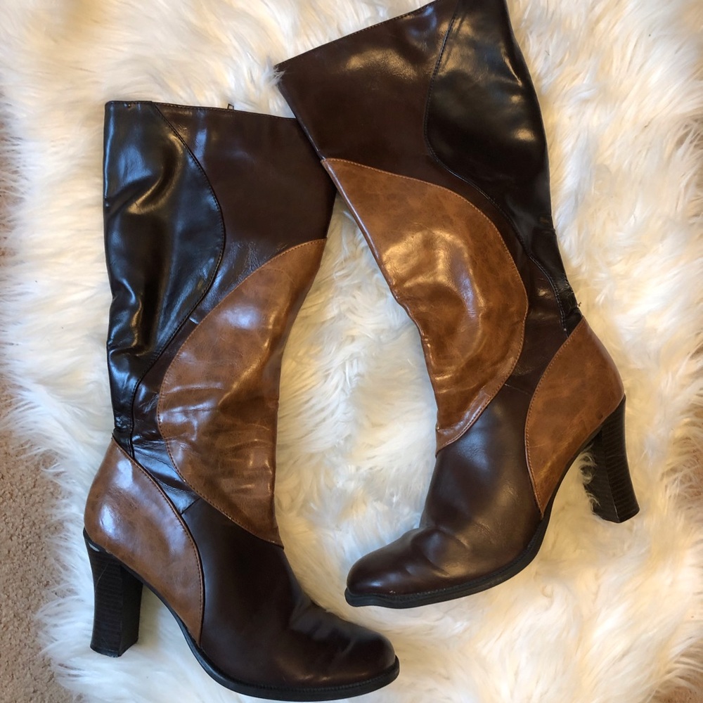 Predictions brown faux leather patch fall boots - Picture 1 of 3